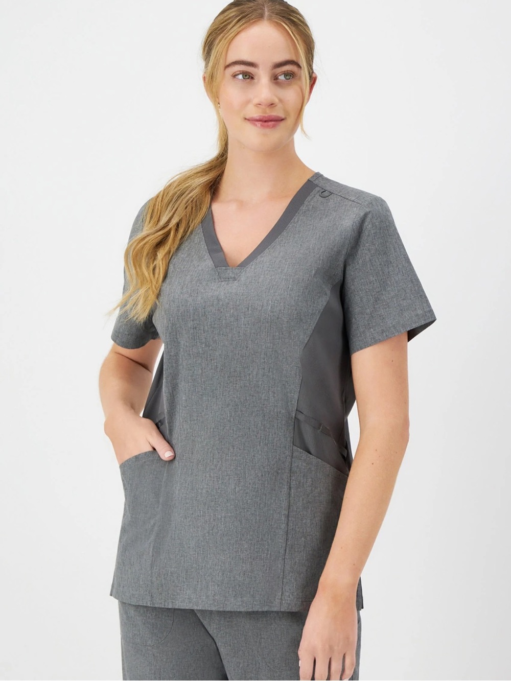 Hanes Women's Short Sleeve V-Neck Scrub Top in Grey